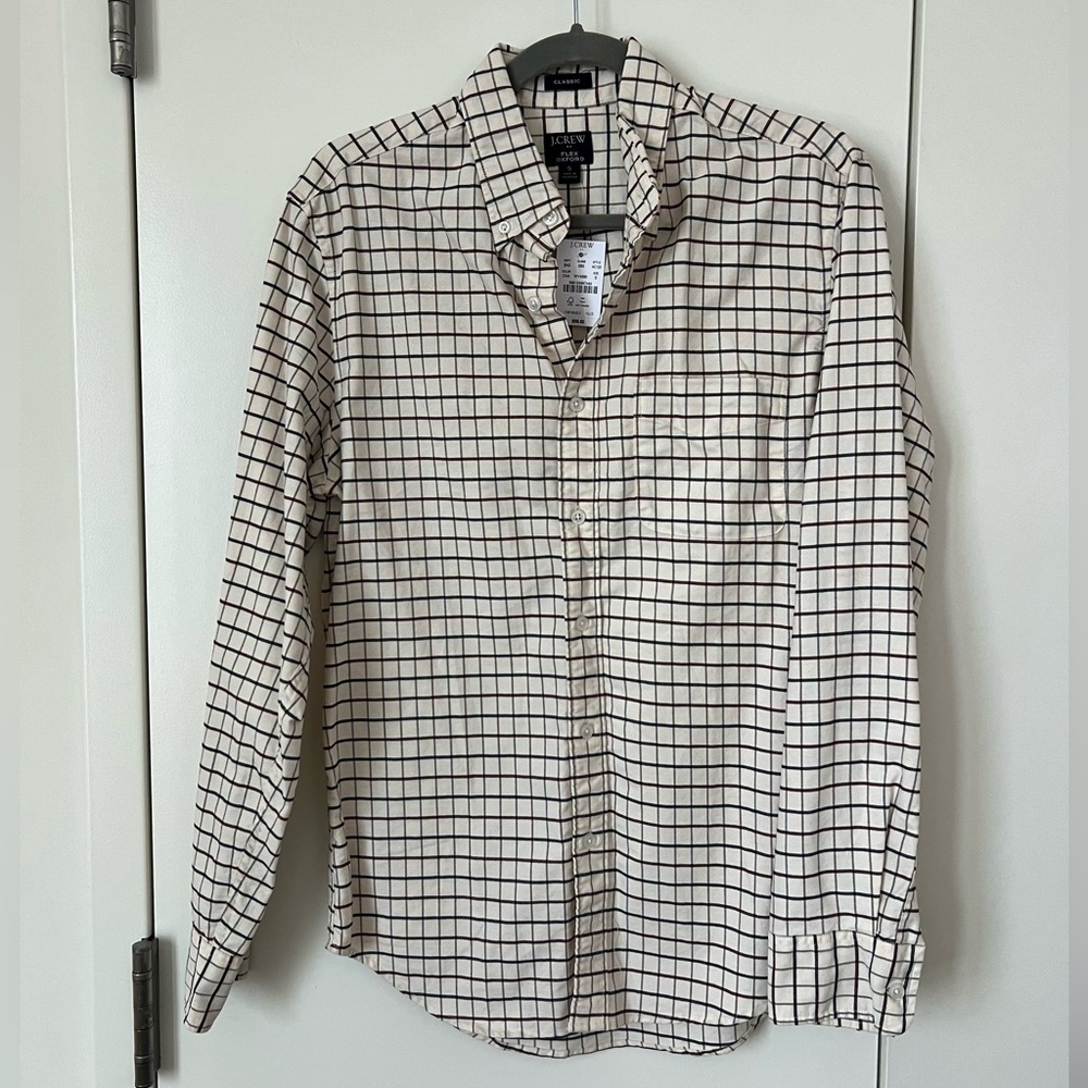J. Crew Oxford - Cream with Navy and Maroon Checkered Pattern - S